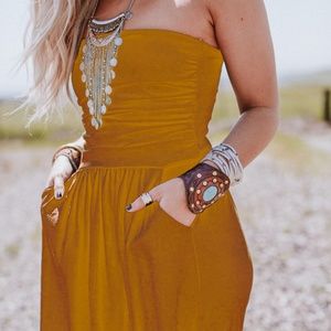 Making Waves Strapless Maxi Dress - Mustard Size L